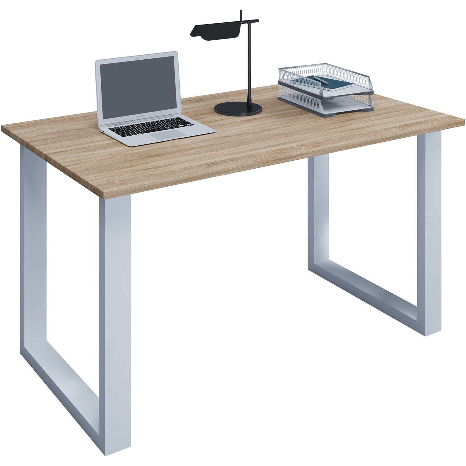 Lona -feet Skrivebord Natur Træ Og Hvid Metal 80x50