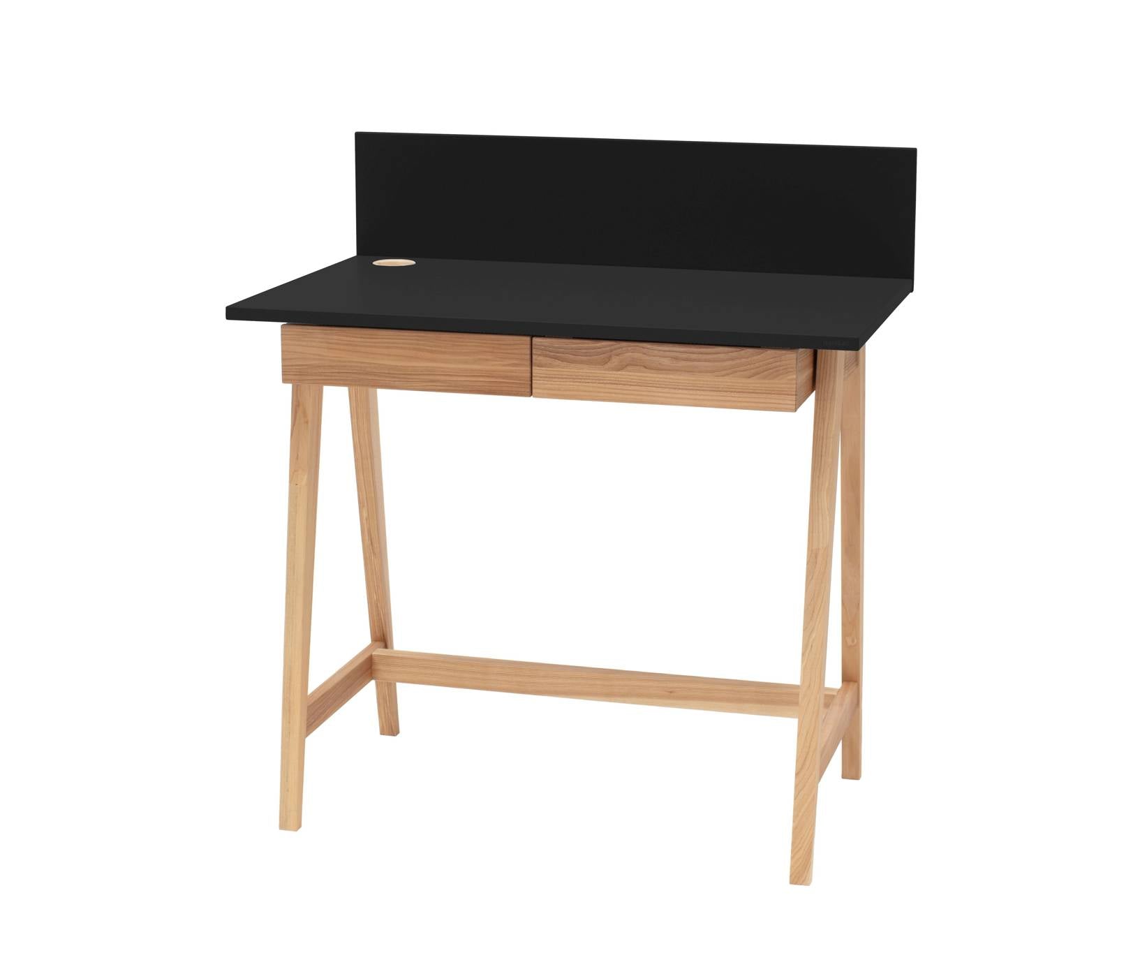 Luka Asketræ Skrivebord 85x50cm Med Skuffe Sort