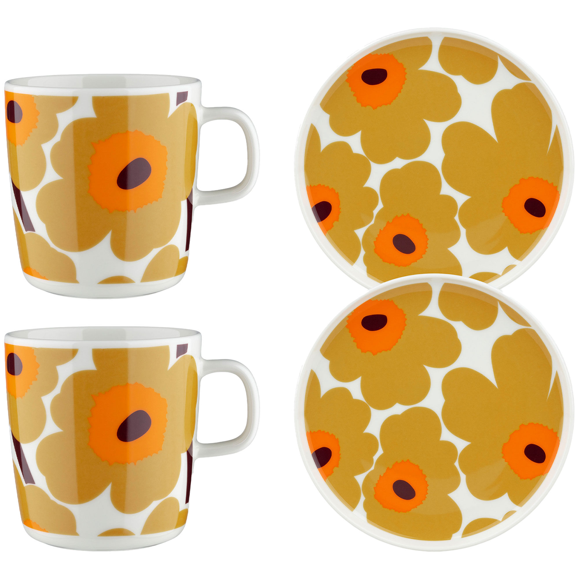 Marimekko Unikko Morgenmadssæt Dele Hvid Karamel Orange