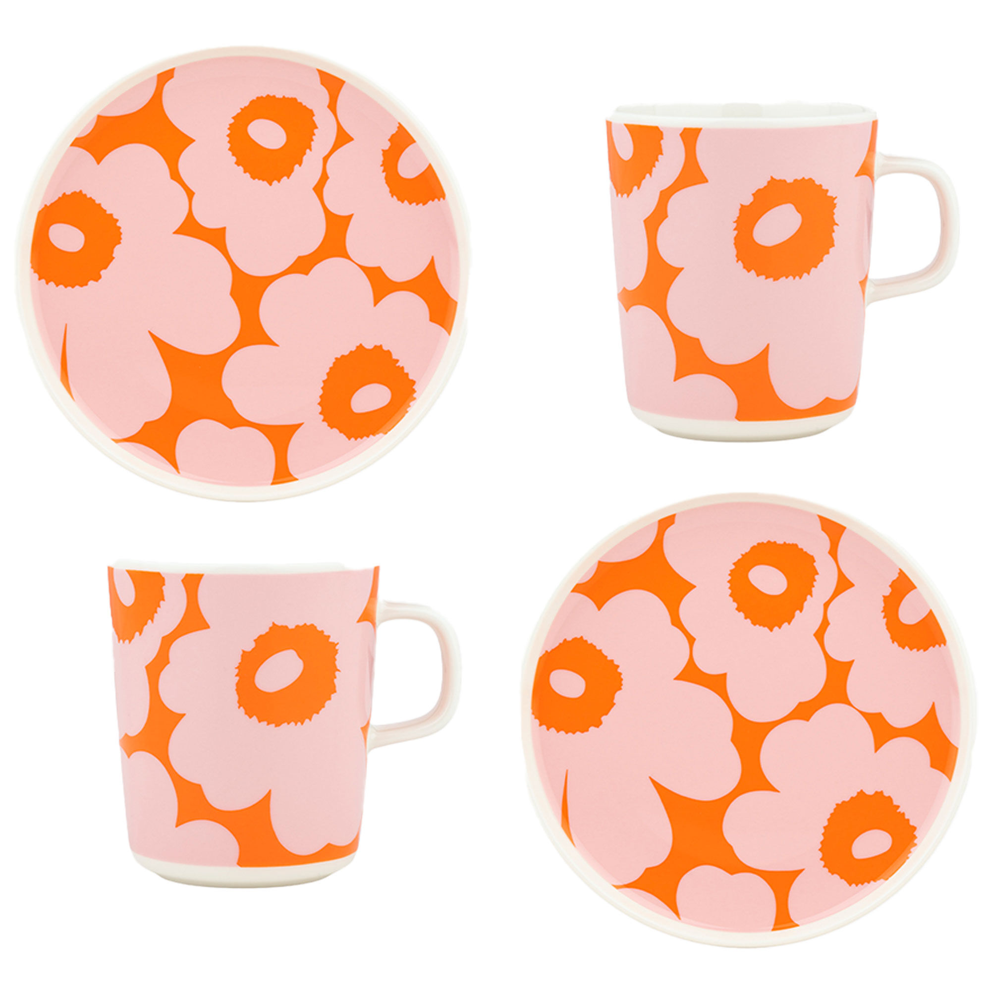 Marimekko Unikko Morgenmadssæt Dele Hvid Lyserød Orange