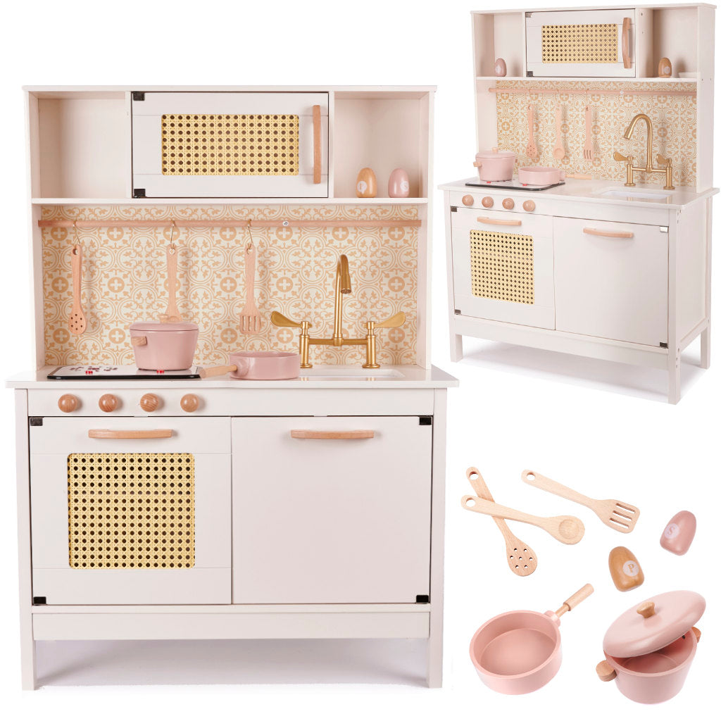 Mdf Retro Trækøkken Til Børn Med Boho-tilbehør