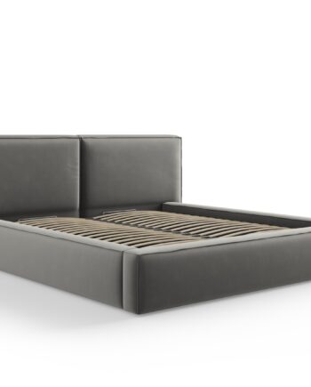 Micadoni Jodie Sengeramme     Sengegavl Og Lameller Grå Fløjl Og Sort Plast  180x200