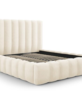 Micadoni Kelp Sengeramme     Sengegavl Og Lameller Beige Fløjl Og Sort Plast  200x200