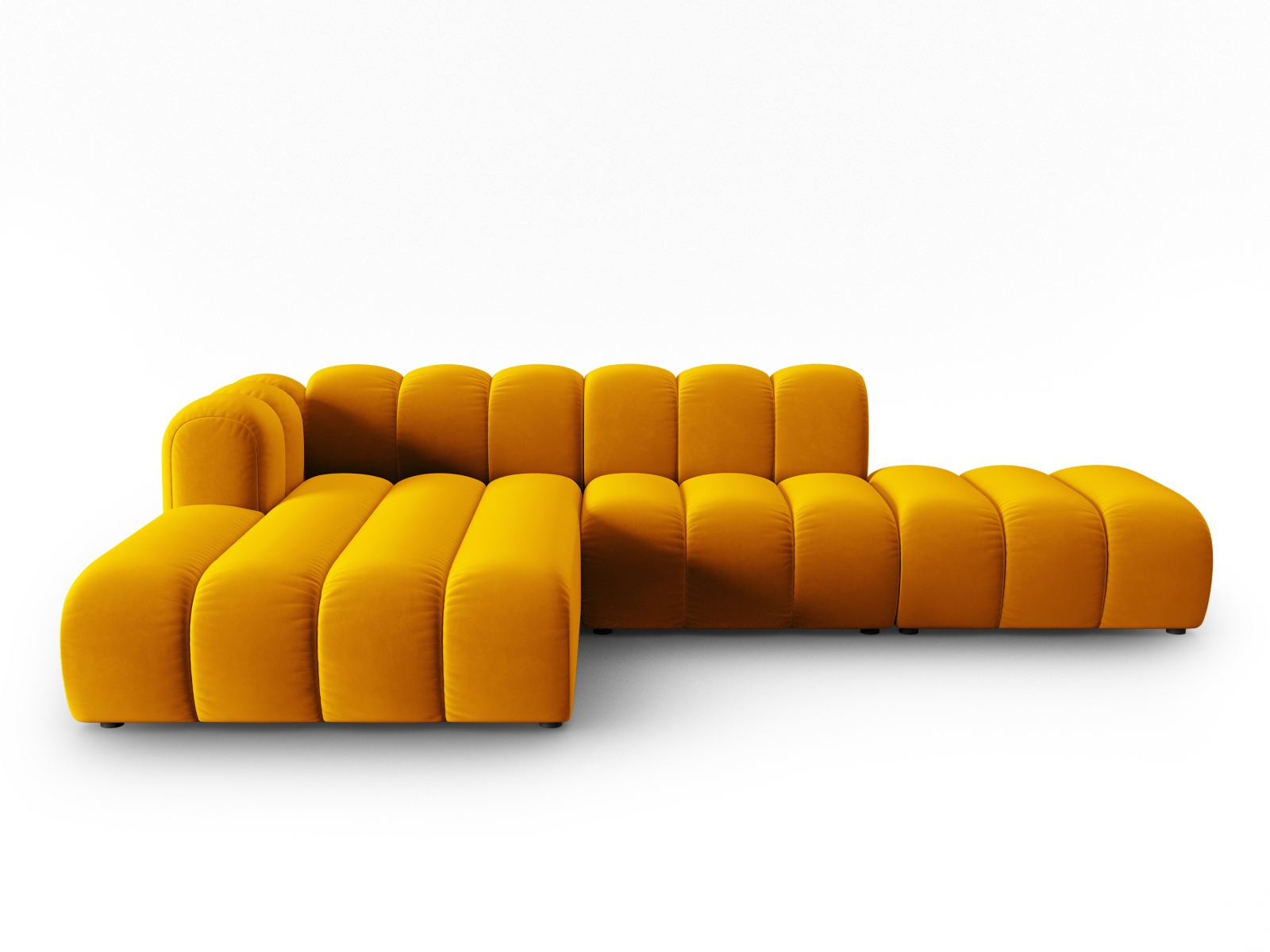 Micadoni Lupin Modular åben Hjørnesofa  Venstre    Sæder Gul Fløjl Og Sort Plast