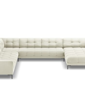 Micadoni Mamaia   Pers  Hjørnesofa  Venstre Lys Beige Fløjl Stof Og Sort Metal