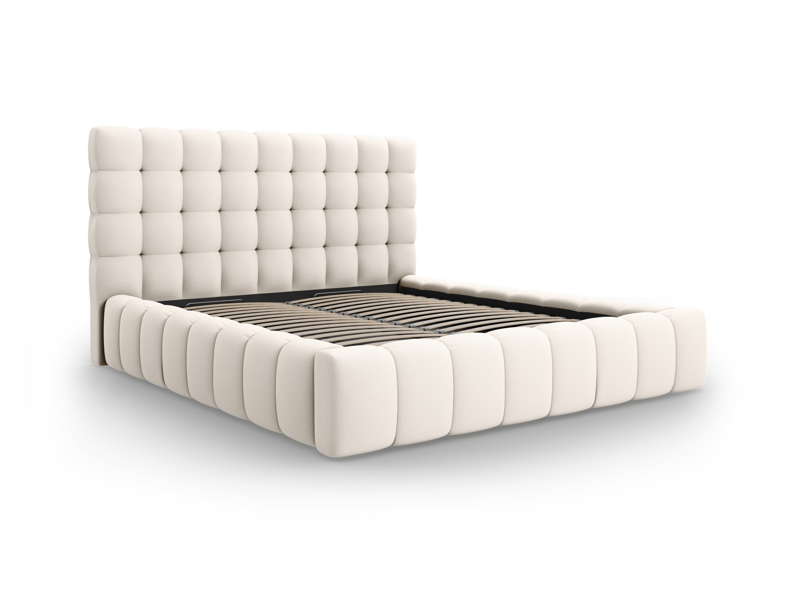 Micadoni Mamaia Sengeramme     Sengegavl Og Opbevaring Lys Beige Struktur Stof  180x200