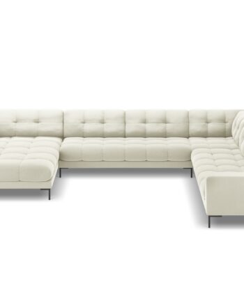 Micadoni Panoramisk Mamaia   Pers  Hjørnesofa  Højre Lys Beige Fløjl Stof Og Sort Metal