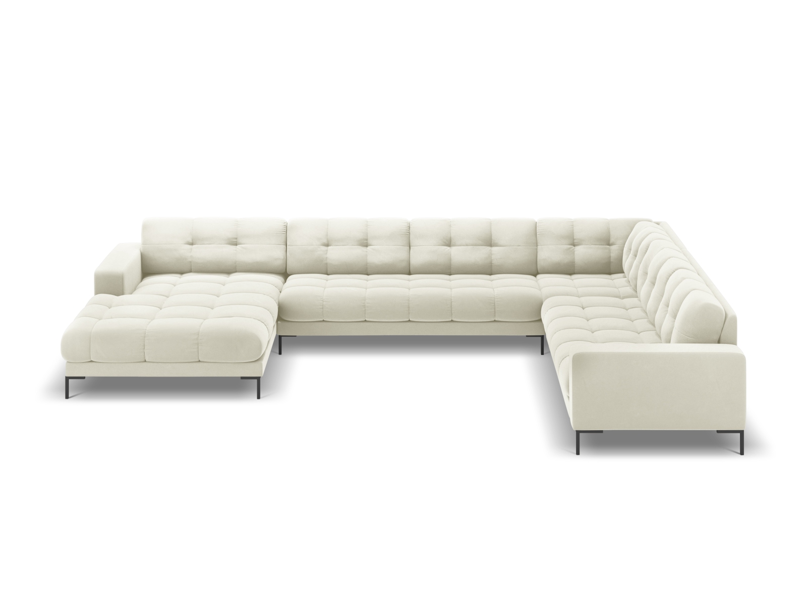 Micadoni Panoramisk Mamaia   Pers  Hjørnesofa  Højre Lys Beige Fløjl Stof Og Sort Metal