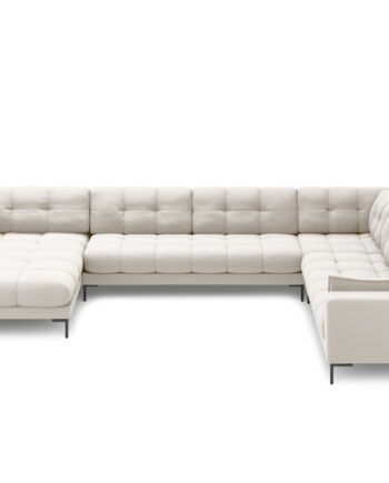 Micadoni Panoramisk Mamaia   Pers  Hjørnesofa  Højre Lys Beige Struktur Stof Og Sort Metal