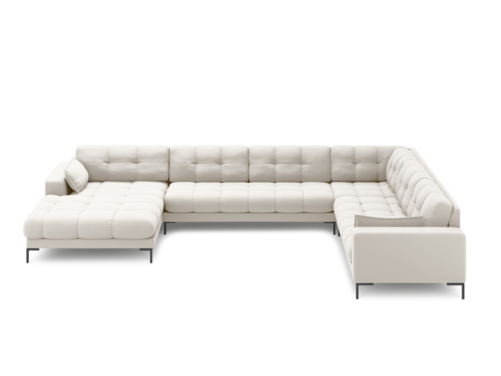 Micadoni Panoramisk Mamaia   Pers  Hjørnesofa  Højre Lys Beige Struktur Stof Og Sort Metal