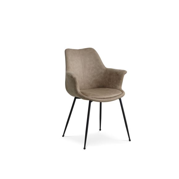 Nadia Spisebordsstol Armlæn Beige Polyester Stof Og Sort Metal