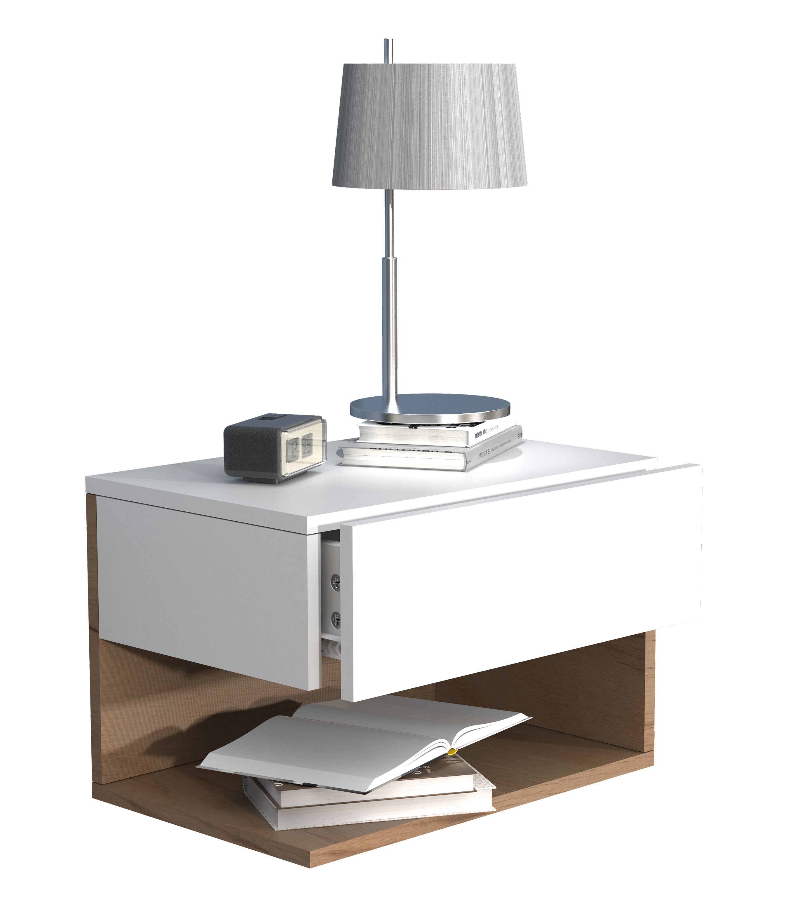 Natbord   Sengebord  30x45x32 Cm  Hvid Og Naturfarvet