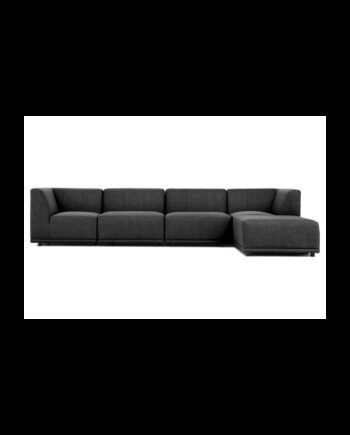 New York Hjørnesofa Med Chaiselong  Fem Moduler  Grå Polyester Stof Og Sort Plastik