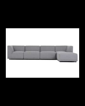 New York Hjørnesofa Med Chaiselong  Fem Moduler  Lysegrå Polyester Stof Og Sort Plastik