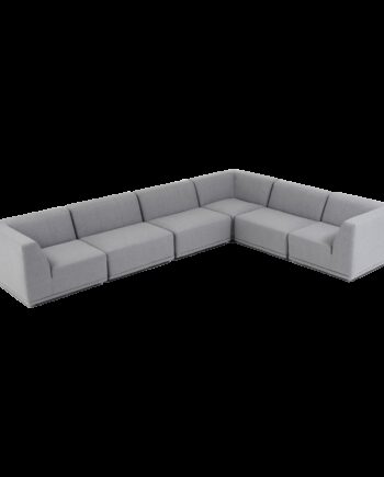 New York Hjørnesofa Med Chaiselong  Seks Moduler  Lysegrå Polyester Stof Og Sort Plastik