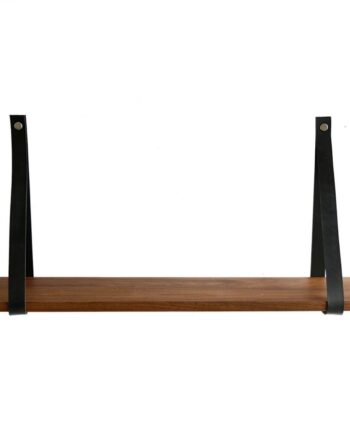 Nocnoi Harre Vig Væghylde Massiv Valnød Træ Og Sort Læder 75x20 Cm