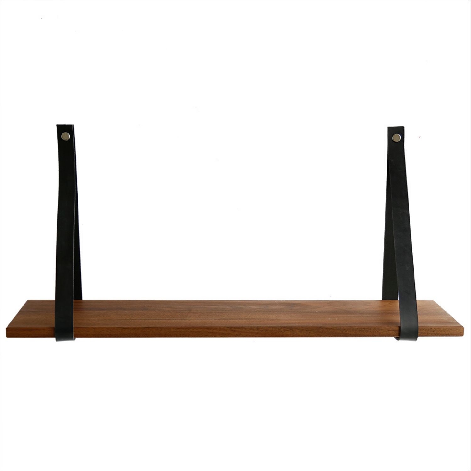Nocnoi Harre Vig Væghylde Massiv Valnød Træ Og Sort Læder 75x20 Cm
