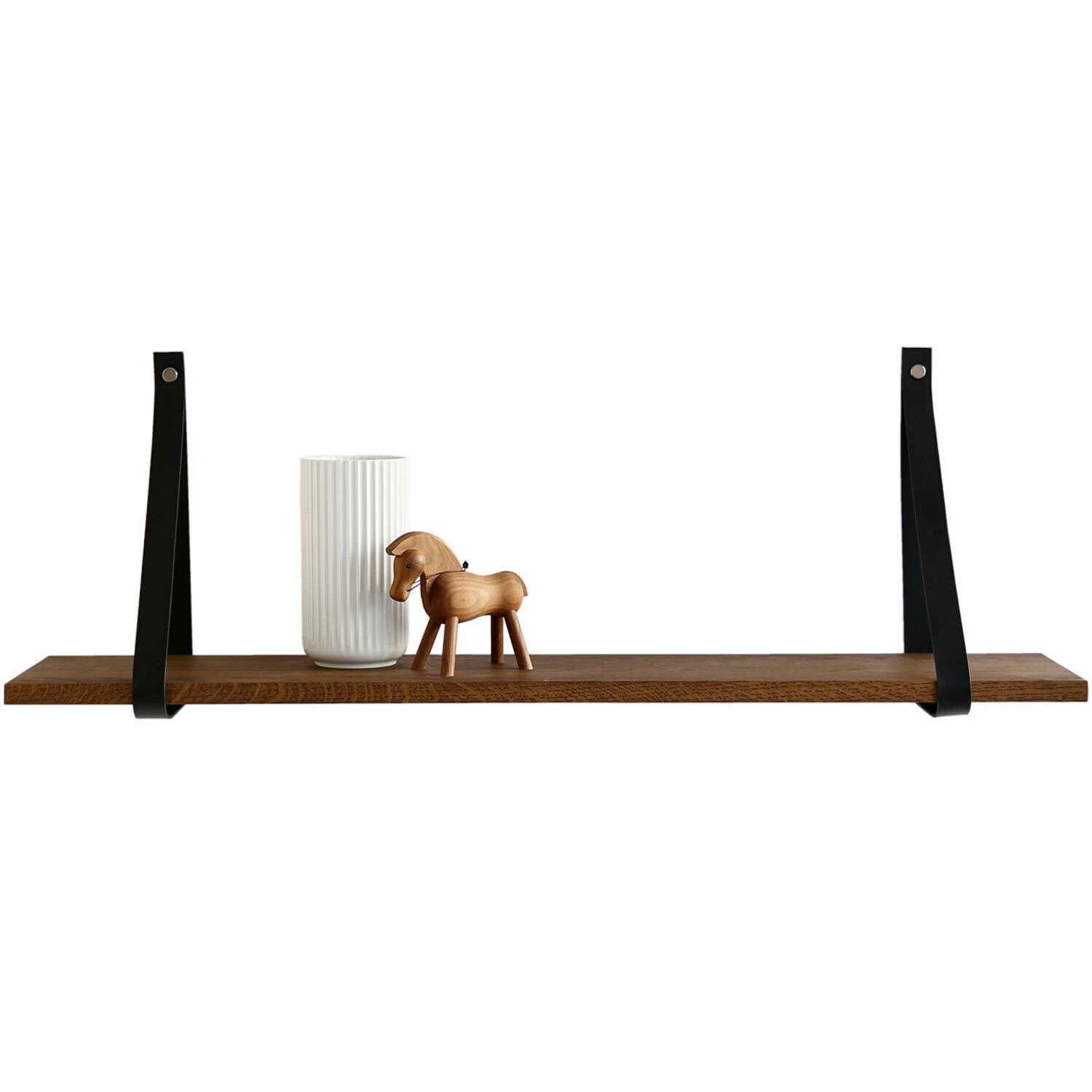 Nocnoi Harre Vig Væghylde Røget Egetræ Sort Læderstrop 50-100 50x20 Cm