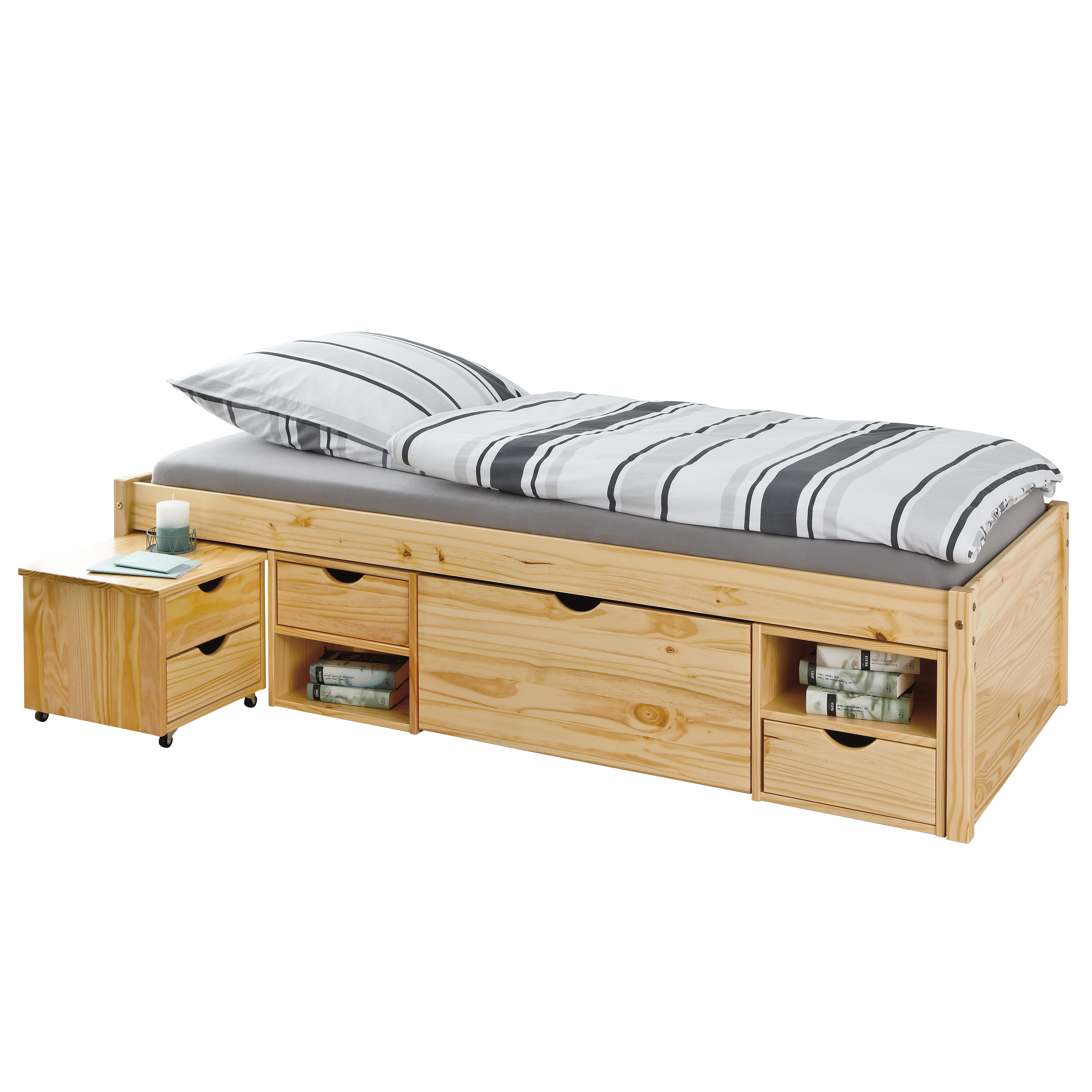 Nordic Living Collection Claas Sengeramme     Lamelbund  Udtræksbord Og   Skuffer Natur Fyrretræ  90x200