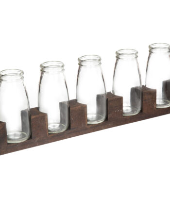 Nordvärk Up00533 Vase   Glasflasker Og Brun Træ