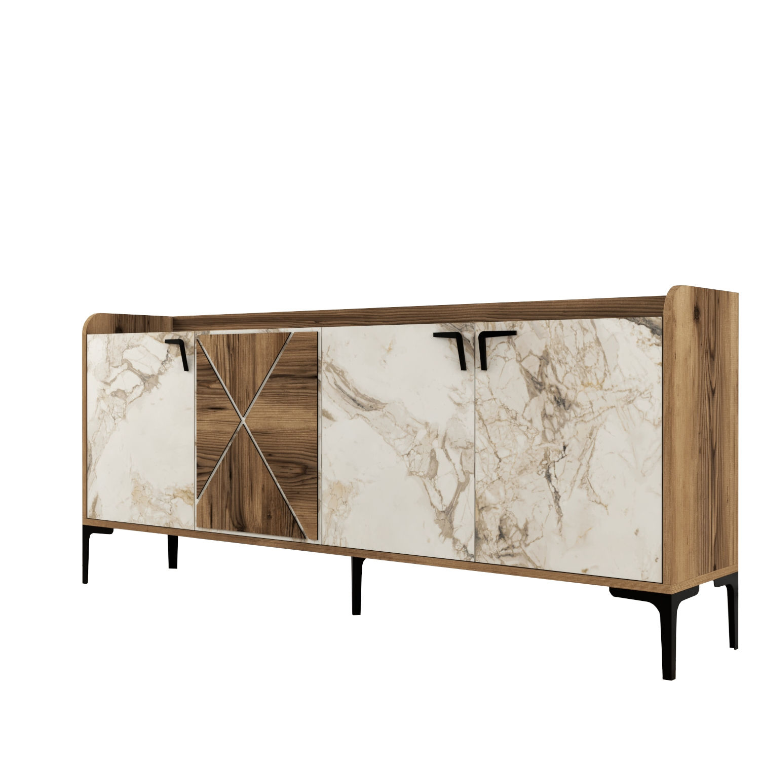 Nordvärk Venedik Konsolbord Låger Hylder Valnød Hvid Marmorlook Melamin Og Metal 180x35