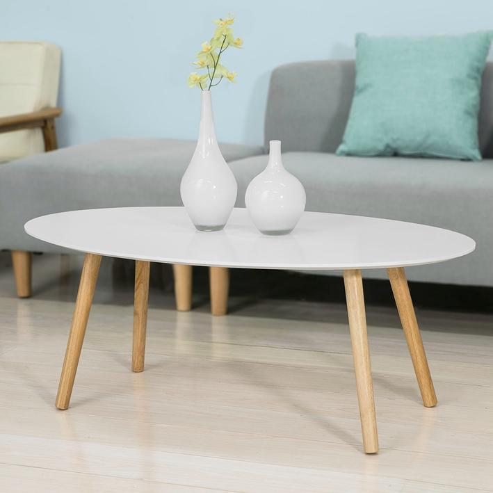 Ovalt Sofabord   Trendy Skandinavisk Retro Design  105x40x60 Cm  Hvid