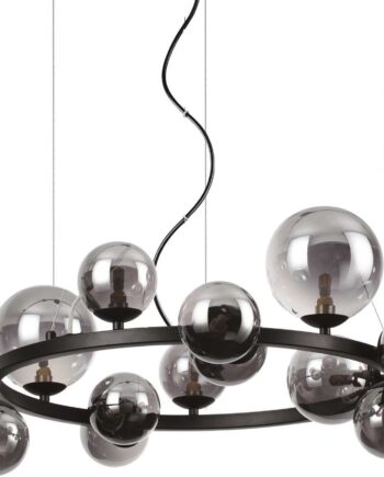 Pendel Lampe Ideal Lux Perlage ø85 Cm Mat Sort Med Blæst Glas