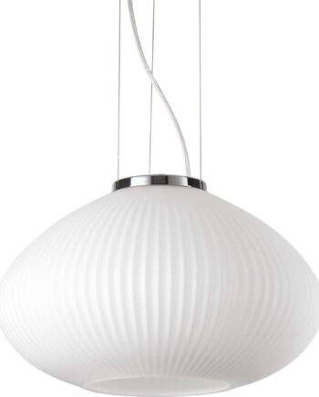 Pendel Lampe Ideal Lux Plisse ø35 Cm Krom Metal Glas Indendørs Justerbar Højde Ip20