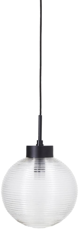 Pendellampe House Doctor Gaia ø15 H30 Cm Håndlavet Rillede Glaspendel Klar Glas Sort Stofledning