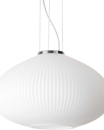 Pendellampe Ideal Lux Plisse   Krom Med Rillede Glas ø45 Cm Justerbar Højde 36 245 Cm E27
