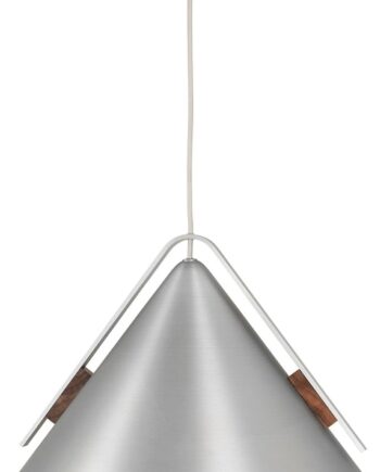 Pendellampe Kristina Dam Cone   Børstet Aluminium Med Valnøddetalje ø40   H30 Cm  Sølv