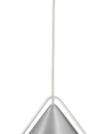 Pendellampe Kristina Dam Cone   Børstet Aluminium Med Valnøddetaljer  Sølv ø25 Cm