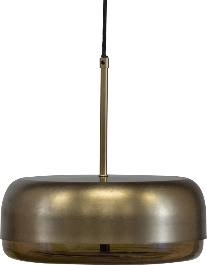Pendellampe Woood Exclusive Safa   Antik Messing Sort Med Brun Glas  ø33xh34 Cm