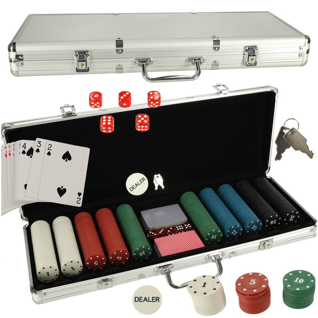 Pokerspilsæt Etui Med 500 Chips Og Sæt Kort