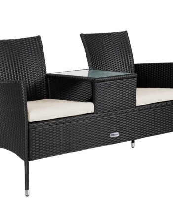Polyrattan Havebænk Med Bord Sort 143x55x88 Cm