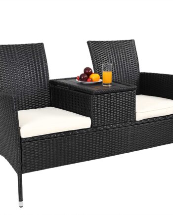 Polyrattan Havebænk Med Bord  143   64   88 Cm  Sort
