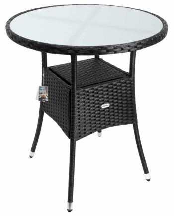 Polyrattan Havebord Rundt ø60cm   Sort Bistrobord Med Glasplade