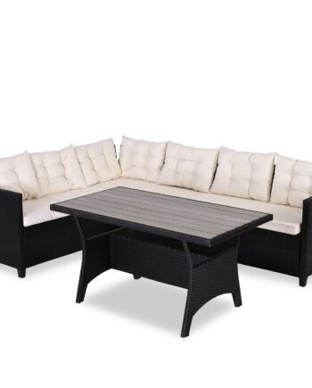 Polyrattan Loungesæt Sort Creme Wpc Bordplade