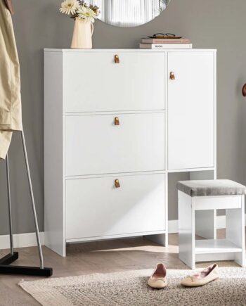 Praktisk Skoskab Med Skammel   Rene Linjer  95   30   113 Cm  Hvid