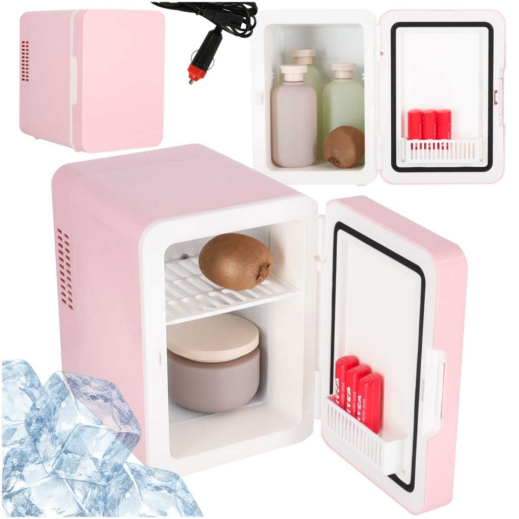 Rejsekøleskab Elektrisk Bil Mini Til Mad Kosmetik Opvarmning Køling 2in1 4l Pink