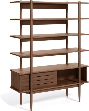 Reol Kave Home Carolin H169ã B41ã L130 Cm Valnøddetræ   Hylder Skydedør Nul-emission Lim Vintage Look