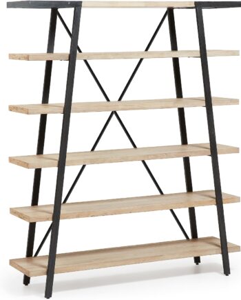 Reol Kave Home Thinh   Bleget Akacietræ Og Sort Stål    Hylder  H180ã L150ã B40 Cm