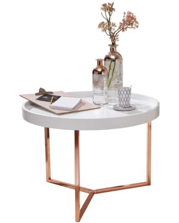 Rundt Bakkebord   Sofabord  Kobberfarvede Ben  Hvid Bordplade  Glamour-stil