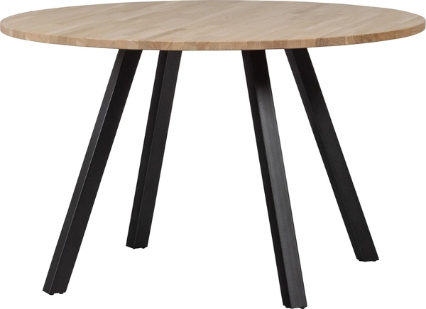 Rundt Spisebord Woood Tablo ø120 H75 Cm Ubehandlet Eg Med Sorte Metalben Fsc-certificeret