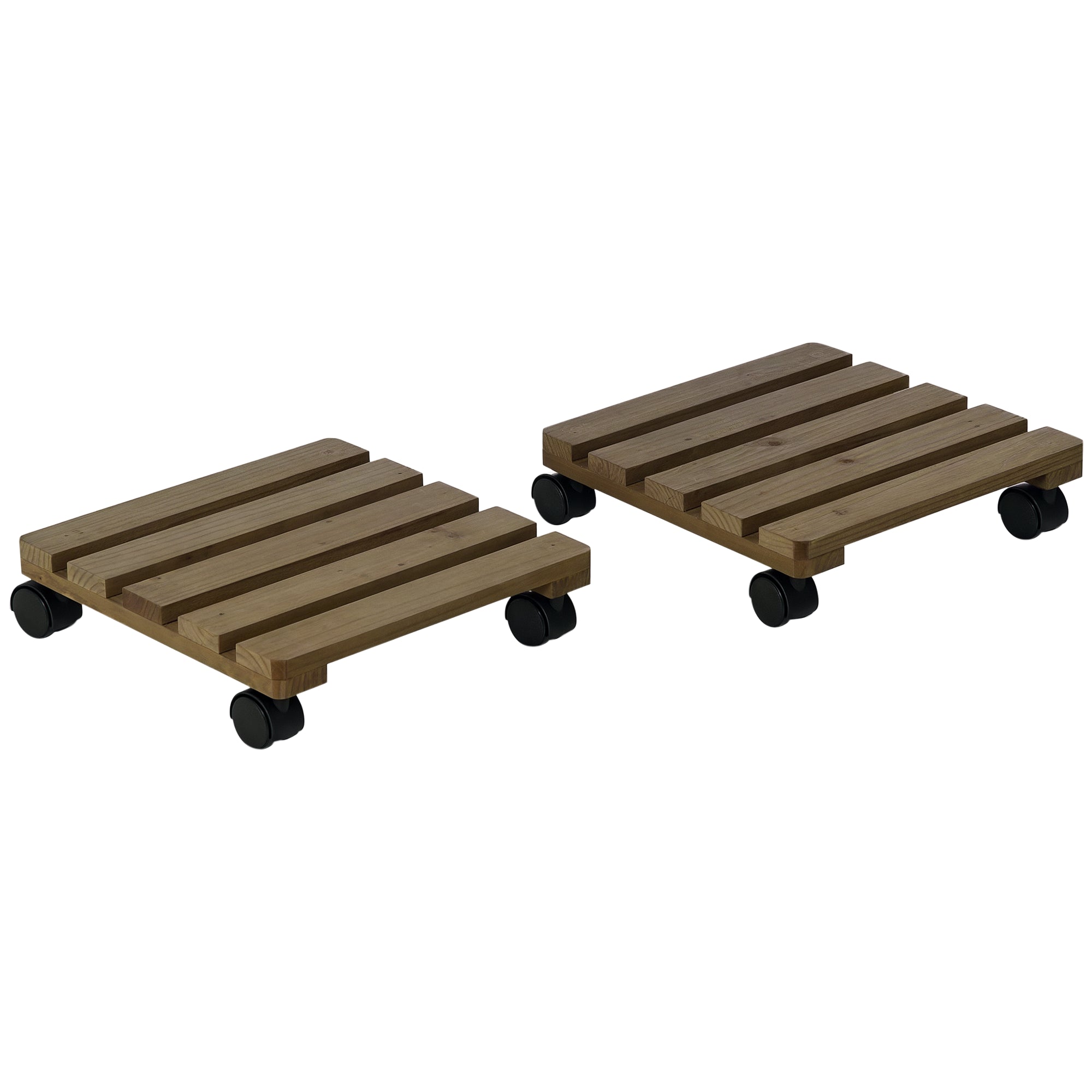 Sæt Med Rullende Plantestativer Massivt Træ Hjul Med Bremser 30 Cm 30 Cm Cm Brun Sort
