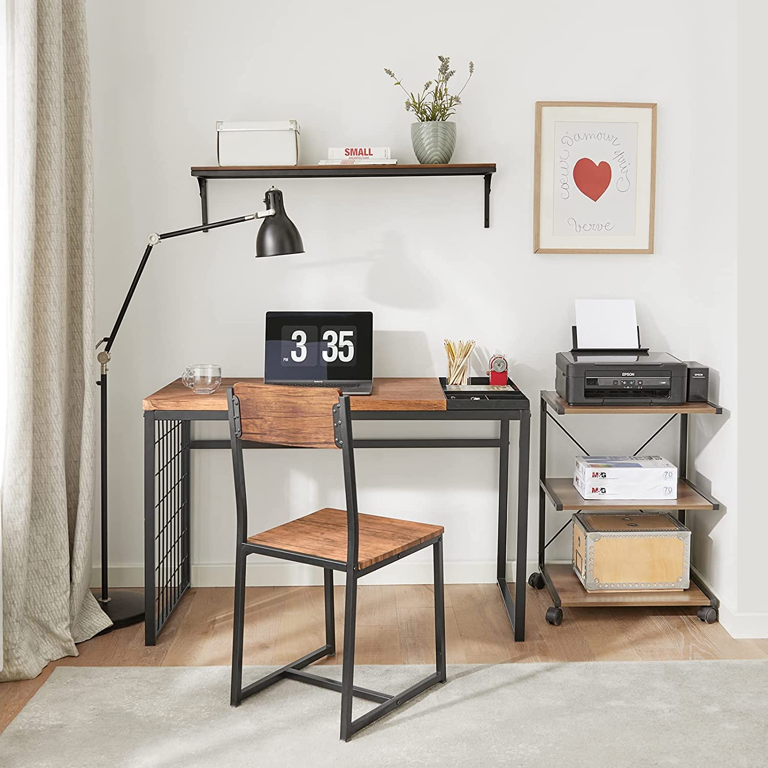 Sæt Med   Skrivebord     Stol Med   Flytbare Hylder  Industrielt Look  Naturfarvet