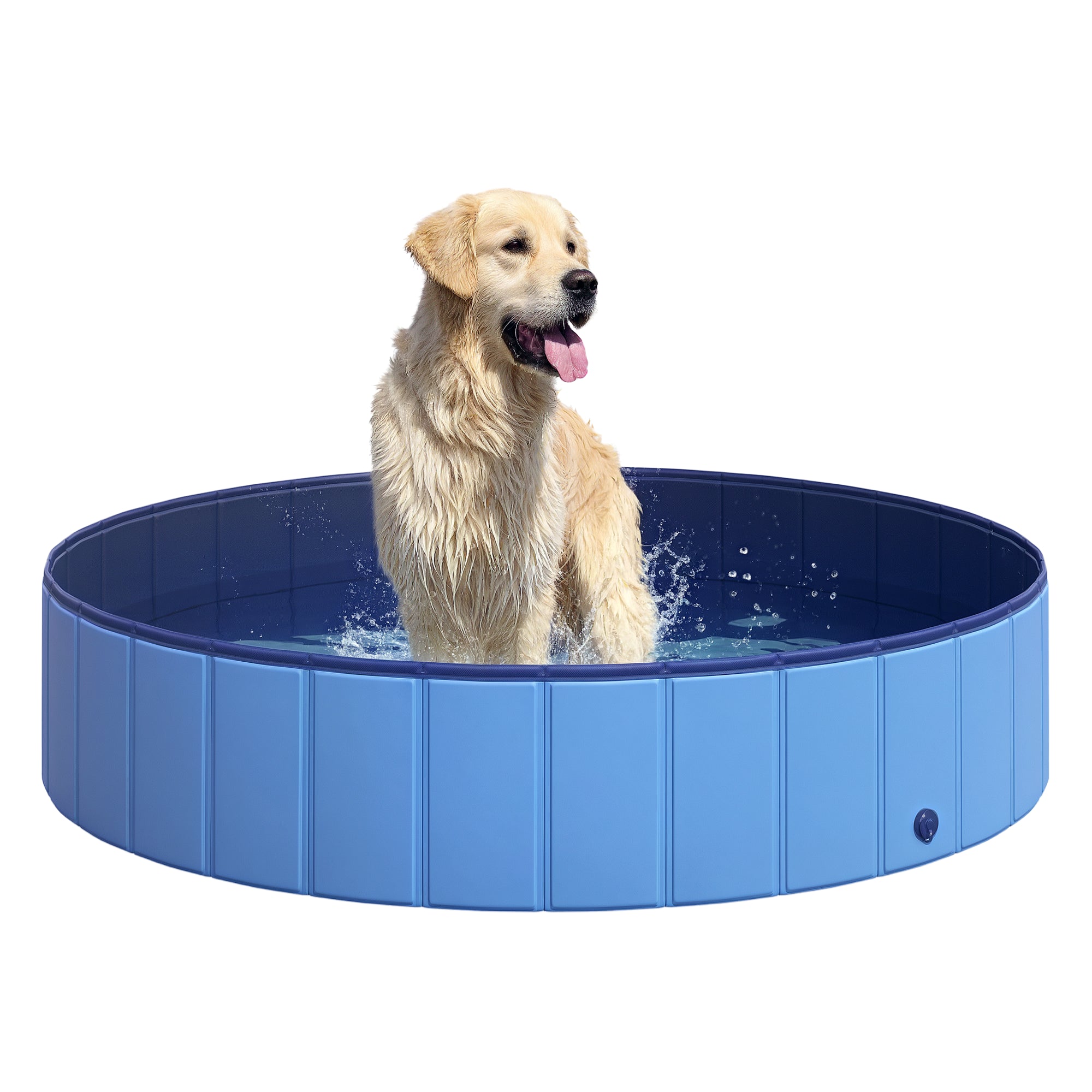Sammenklappeligt Hundebadekar Hundepool Swimmingpool Børnepool Badekar Til Hunde Og Katte Vandbassin Af Plastik Og Træ ø140 H30 Cm Blå