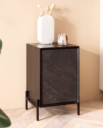 Sengebord   Steen-look  Massivt Træ Sten-look  35x53x36cm  Sort Og Antracit