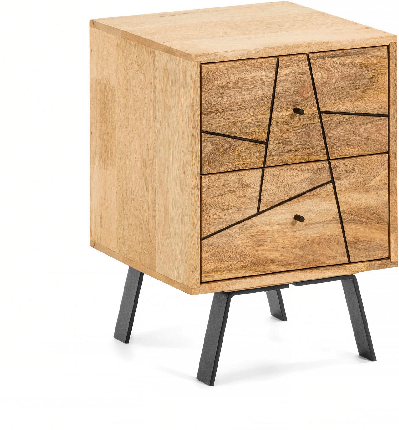 Sengebord Kave Home Balia Massivt Mangotræ Og Metal Natbord Rustik Moderne   Skuffer Med Soft-close 40x40x56 Cm