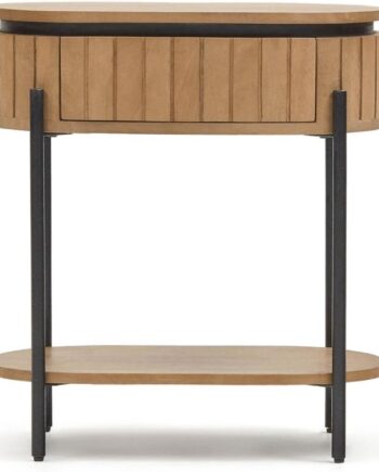 Sengebord Kave Home Licia   Massivt Mangotræ  Rundt Natbord Med Skuffe  Bæredygtigt Design Natur